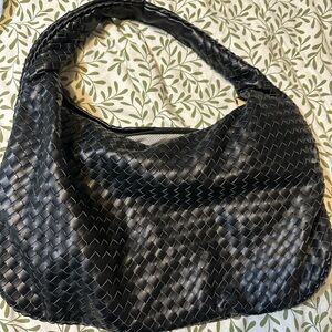 Elegant Black Woven Hobo Bag